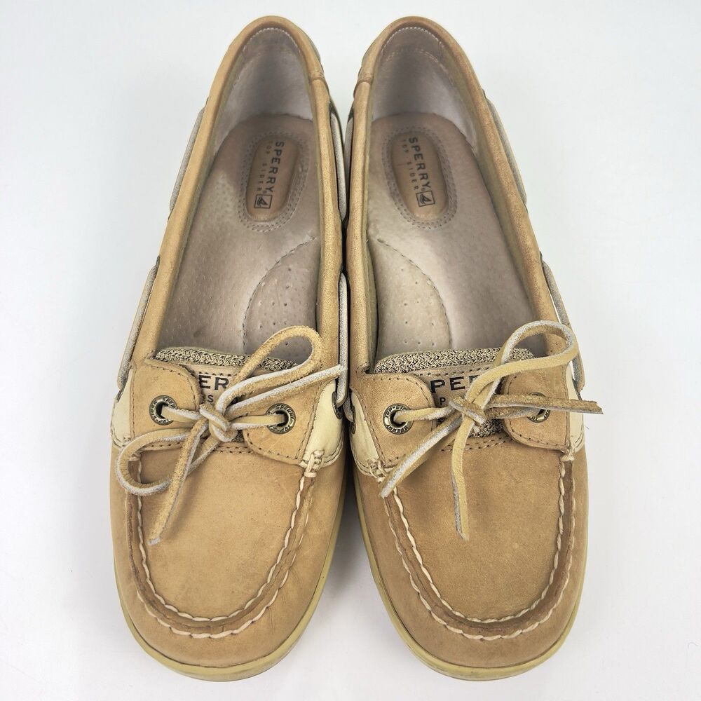 SPERRY TOP-SIDER Women’s 7.5M‎ Angelfish Tan Linen Leather Boat Shoes Coastal - Picture 2 of 12